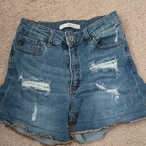 KanCan Medium Blue Distressed High-Rise Jean Shorts